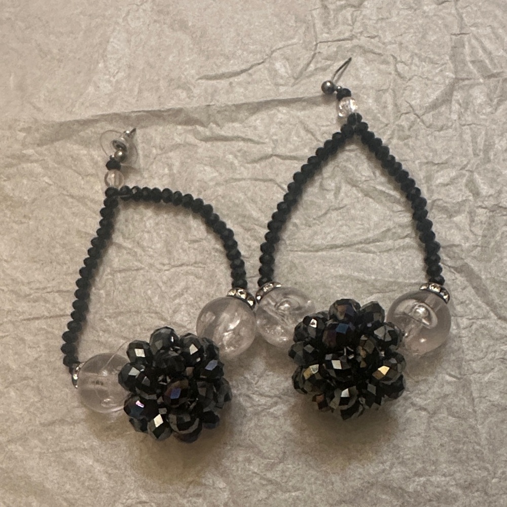 Handmade Elegant Black and Silver Beaded Earrings